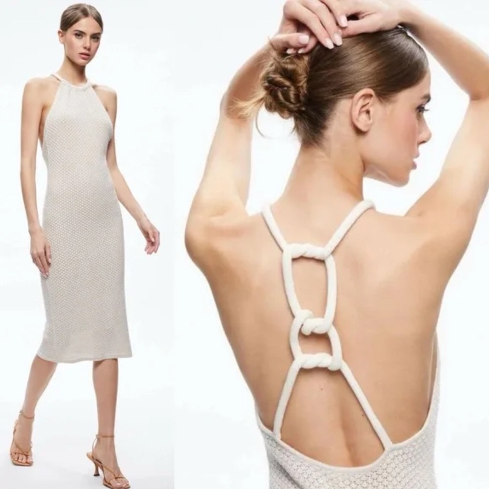 Brand NWT Alice + Olivia Cream Backless Dress with Cord Detail